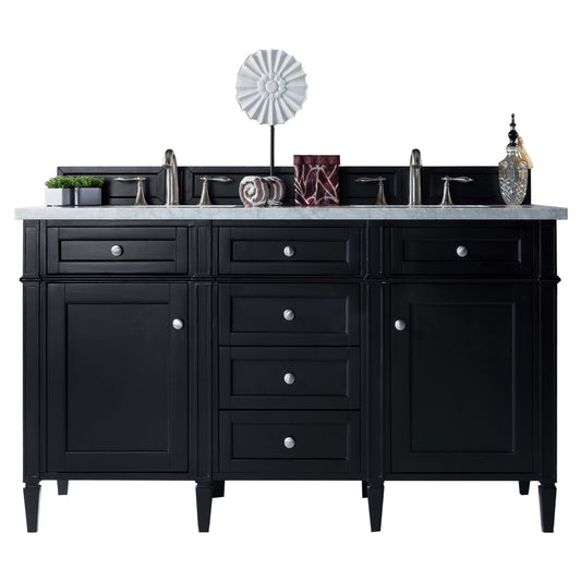 Brittany 60" Black Onyx Double Vanity w/ 3 CM Arctic Fall Solid Surface Top James Martin Vanities