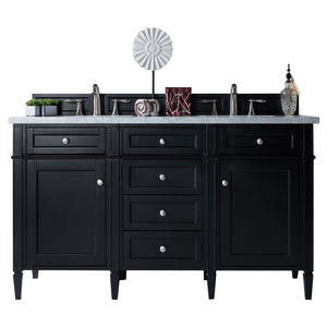 Brittany 60" Black Onyx Double Vanity w/ 3 CM Carrara Marble Top James Martin Vanities