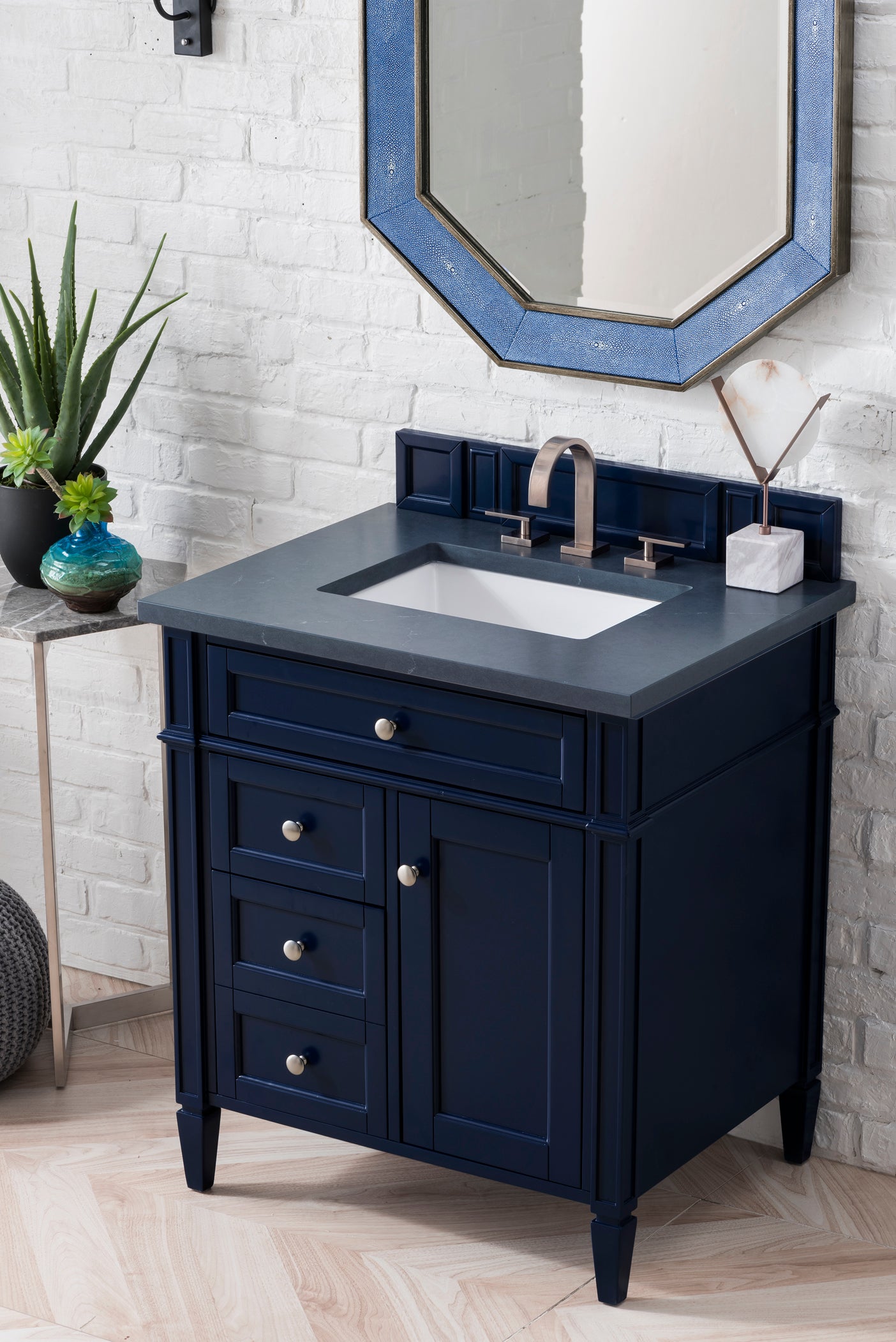 Brittany 30" Single Vanity, Victory Blue w/ 3 CM Charcoal Soapstone Quartz Top James Martin Vanities