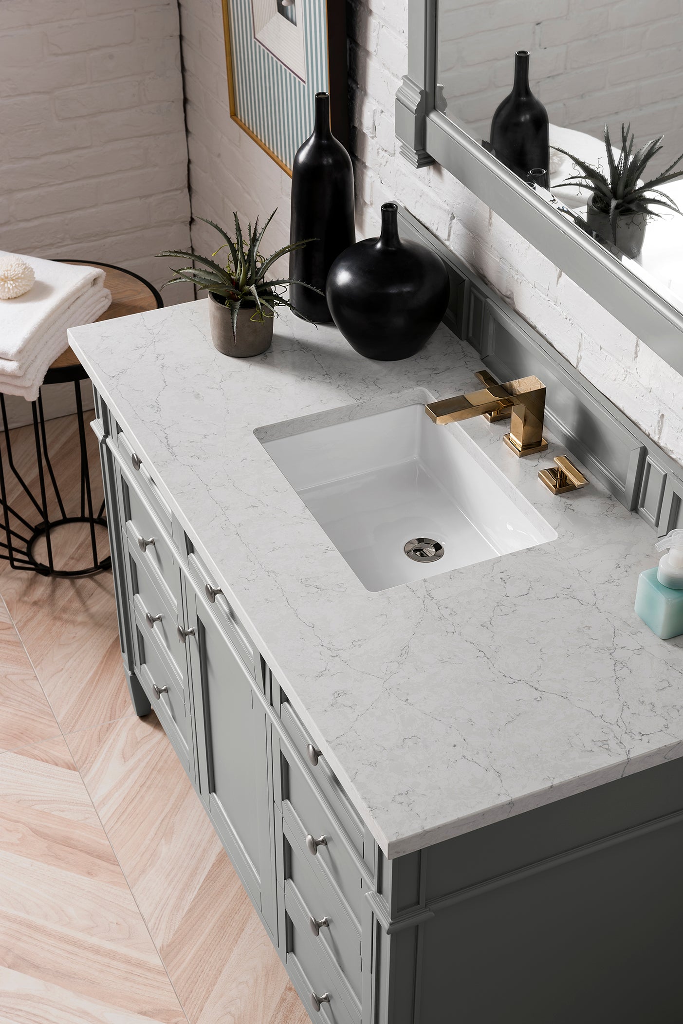 Brittany 48" Urban Gray Single Vanity w/ 3 CM Eternal Jasmine Pearl Quartz Top James Martin Vanities