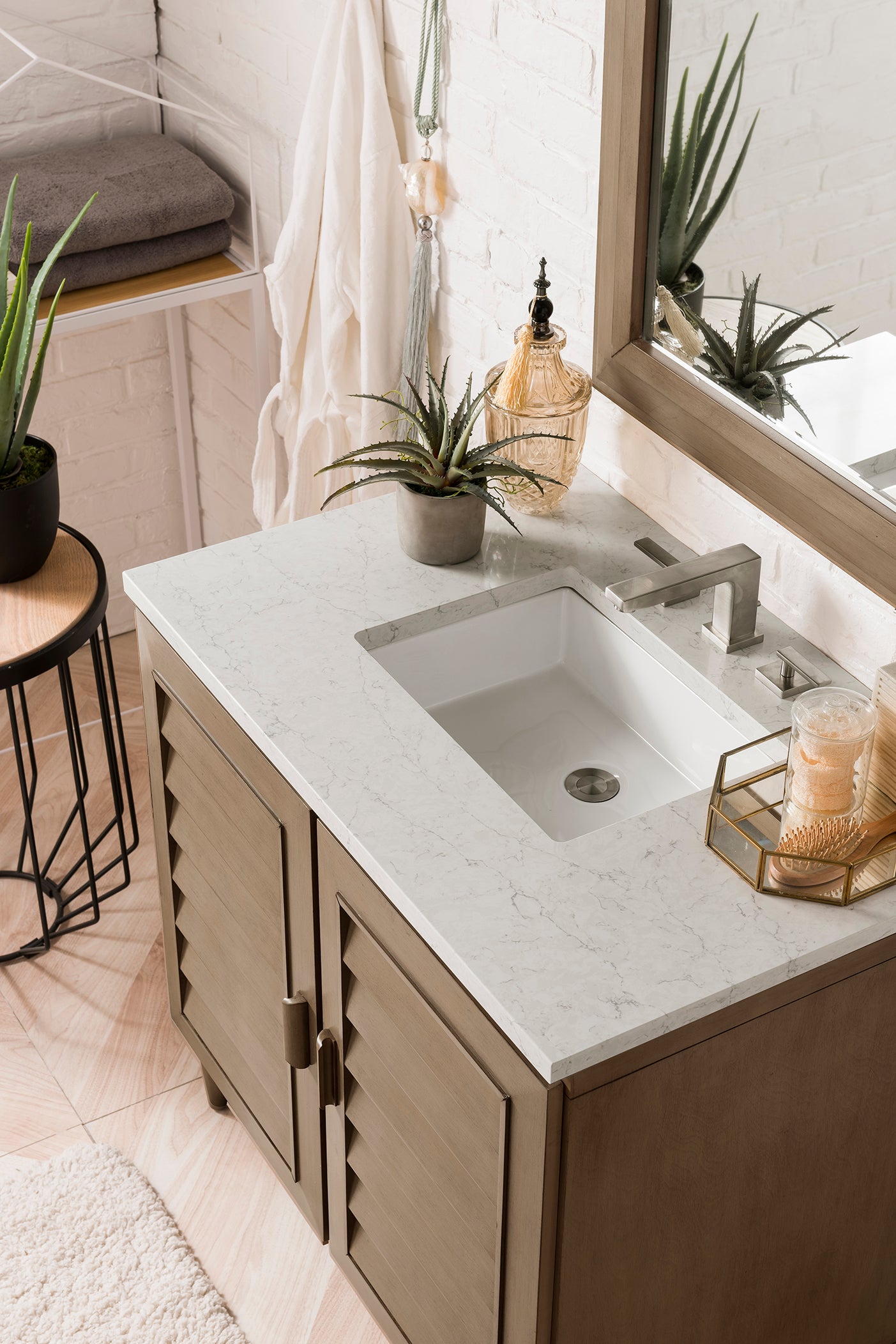 Portland 36" Single Vanity Whitewashed Walnut, w/ 3 CM Eternal Jasmine Pearl Quartz Top James Martin Vanities