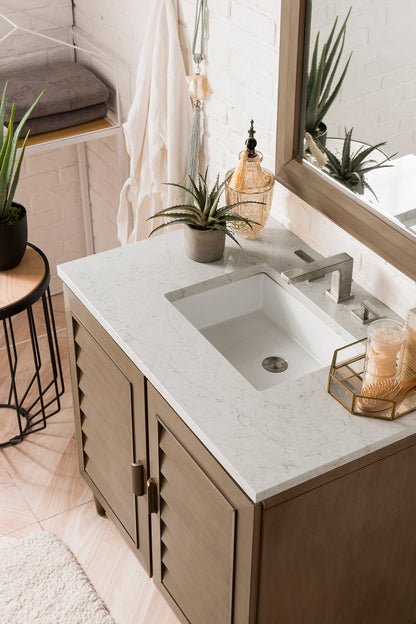 Portland 36" Single Vanity Whitewashed Walnut, w/ 3 CM Eternal Jasmine Pearl Quartz Top James Martin Vanities