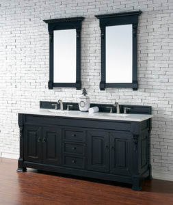 Brookfield 72" Double Vanity, Antique Black w/ 3 CM White Zeus Quartz Top James Martin Vanities