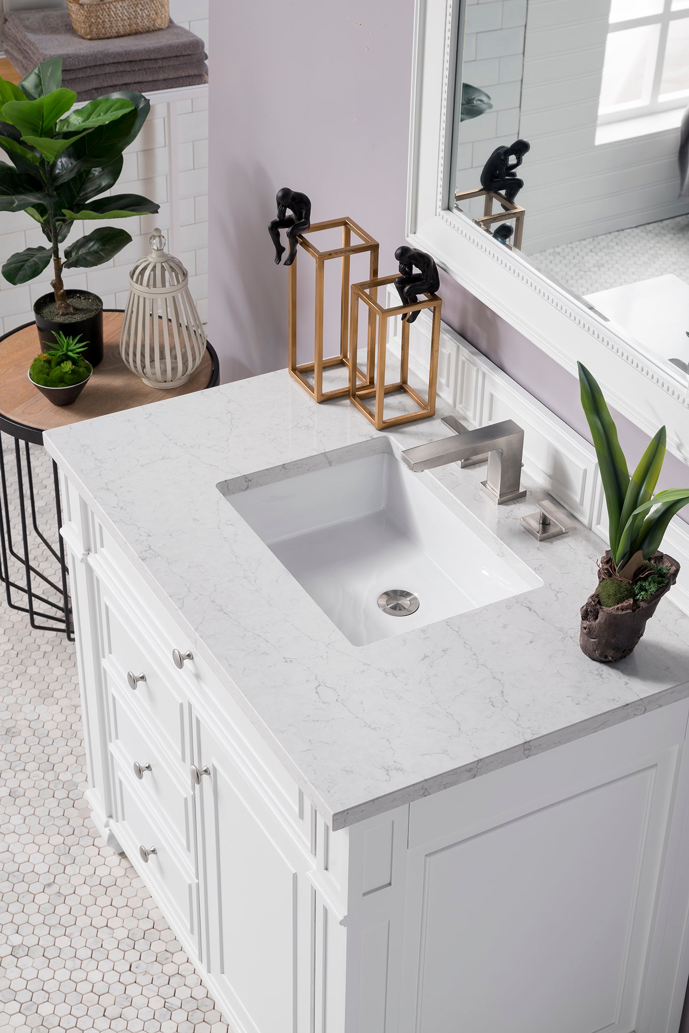 Bristol 36" Single Vanity, Bright White, w/ 3 CM Eternal Jasmine Pearl Quartz Top James Martin Vanities