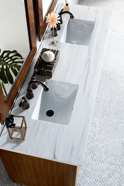 Metropolitan 72" American Walnut Double Vanity w/ 3 CM Arctic Fall Solid Surface Top James Martin Vanities