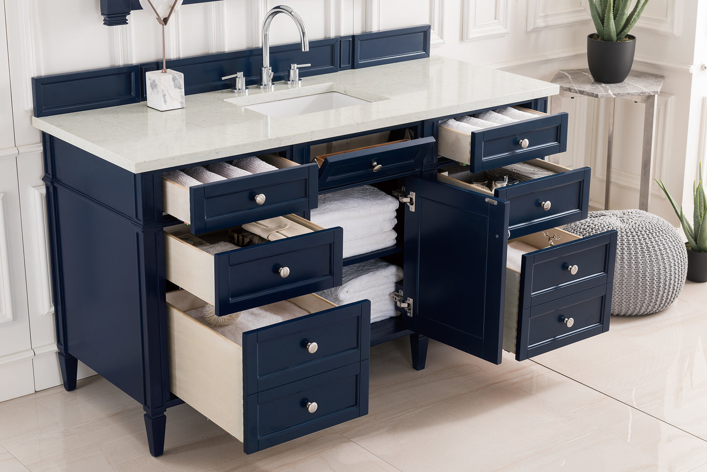 Bathroom Vanities Outlet Atlanta Renovate for LessBrittany 60" Victory Blue Single Vanity w/ 3 CM Eternal Jasmine Pearl Quartz Top