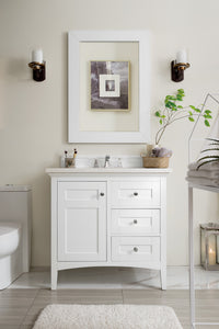 Palisades 36" Single Vanity, Bright White w/ 3 CM Arctic Fall Solid Surface Top James Martin Vanities