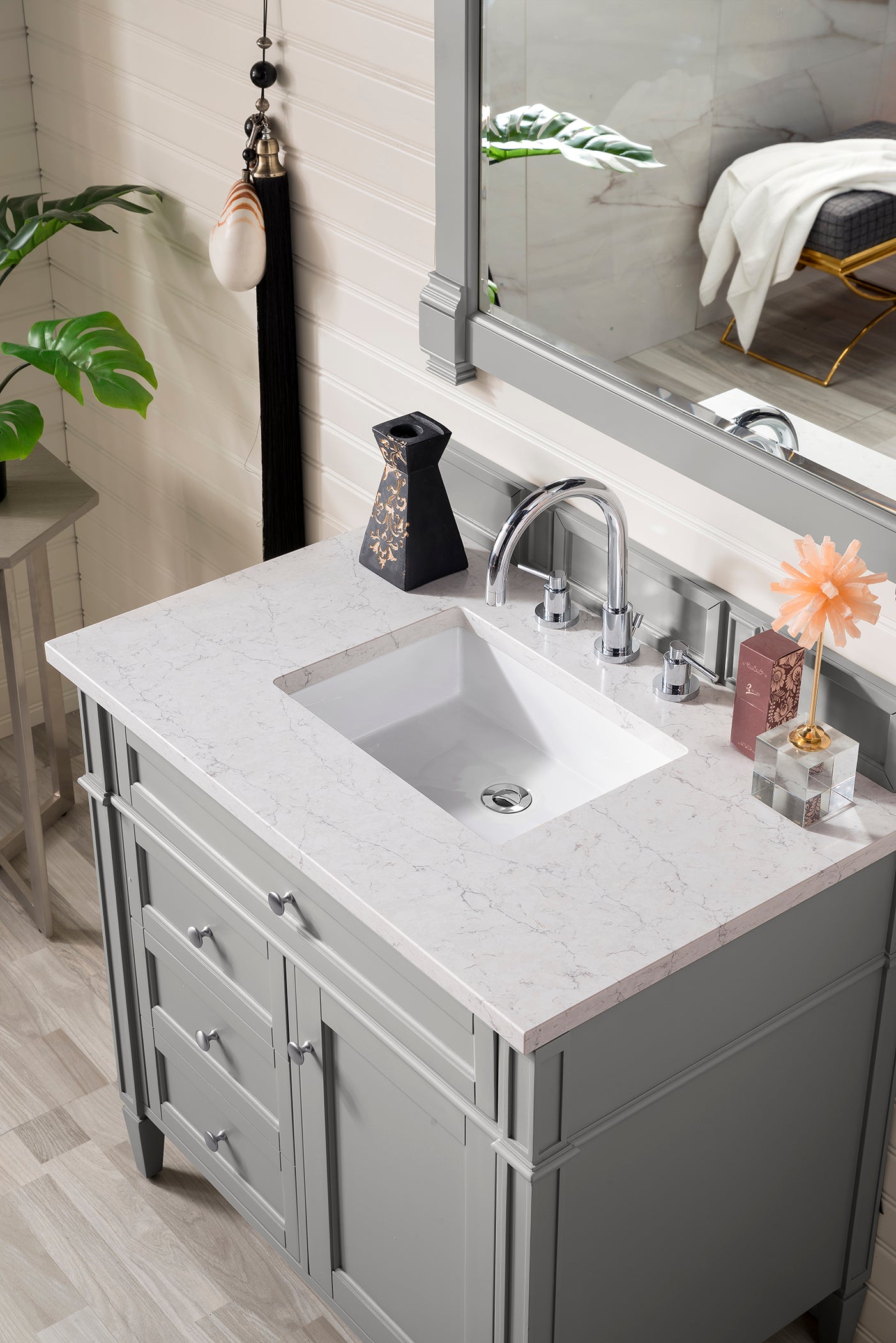 Brittany 36" Urban Gray Single Vanity w/ 3 CM Eternal Jasmine Pearl Quartz Top James Martin Vanities