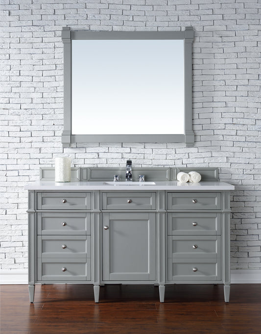 Brittany 60" Urban Gray Single Vanity w/ 3 CM White Zeus Quartz Top James Martin Vanities