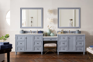 Bathroom Vanities Outlet Atlanta Renovate for LessCopper Cove Encore 122" Double Vanity Set, Silver Gray w/ Makeup Table, 3 CM White Zeus Quartz Top