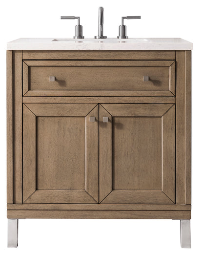 Chicago 30" Single Vanity, Whitewashed Walnut w/ 3 CM Eternal Jasmine Pearl Quartz Top James Martin Vanities