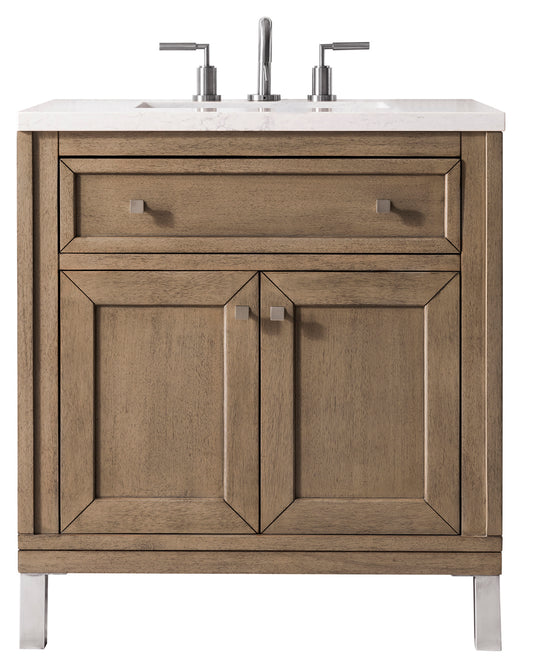 Chicago 30" Single Vanity, Whitewashed Walnut w/ 3 CM Eternal Jasmine Pearl Quartz Top James Martin Vanities