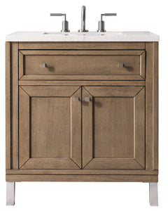 Chicago 30" Single Vanity, Whitewashed Walnut w/ 3 CM White Zeus Quartz Top James Martin Vanities