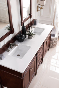 Brittany 72" Burnished Mahogany Double Vanity w/ 3 CM White Zeus Quartz Top James Martin Vanities