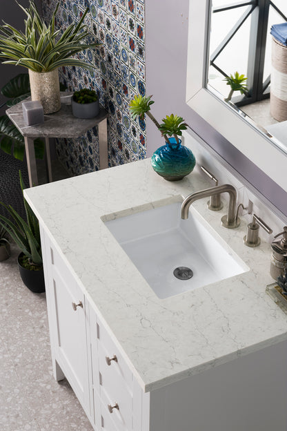 Palisades 36" Single Vanity, Bright White, w/ 3 CM Eternal Jasmine Pearl Quartz Top James Martin Vanities