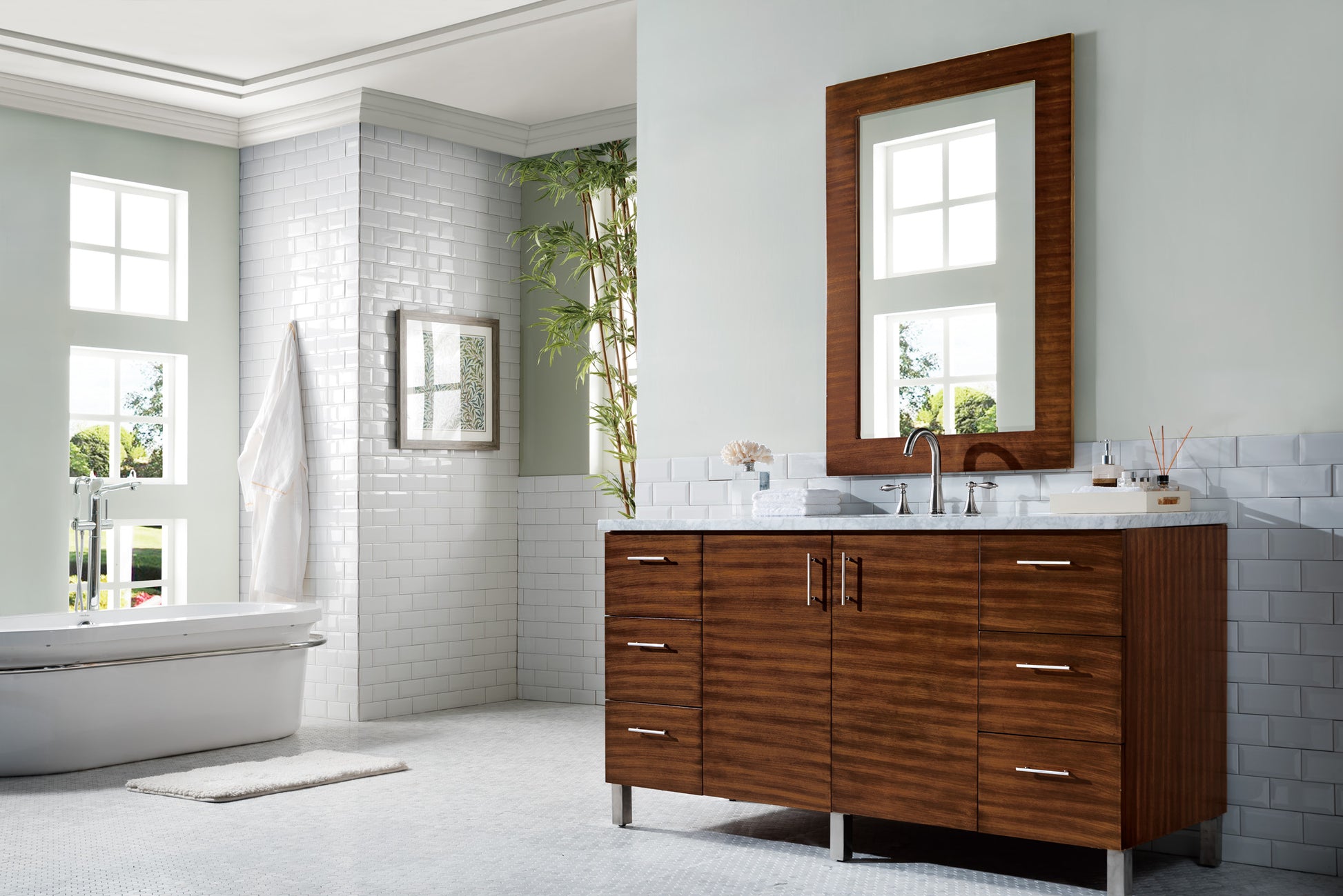 Metropolitan 60" American Walnut Single Vanity w/ 3 CM Carrara Marble Top James Martin Vanities