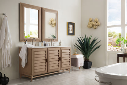 Portland 60" Double Vanity Whitewashed Walnut w/ 3 CM Arctic Fall Solid Surface Top James Martin Vanities