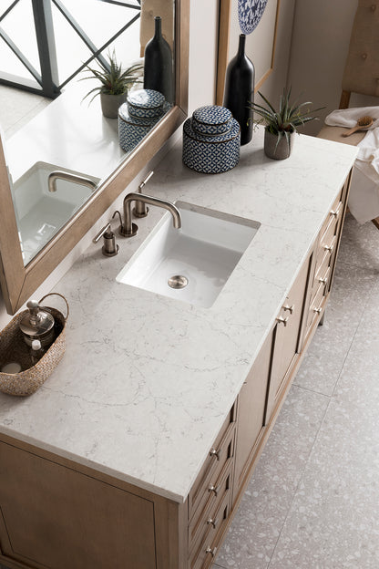 Chicago 60" Single Vanity, Whitewashed Walnut w/ 3 CM Eternal Jasmine Pearl Quartz Top James Martin Vanities