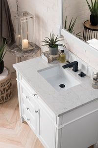 Brittany 36" Bright White Single Vanity w/ 3 CM Eternal Jasmine Pearl Quartz Top James Martin Vanities