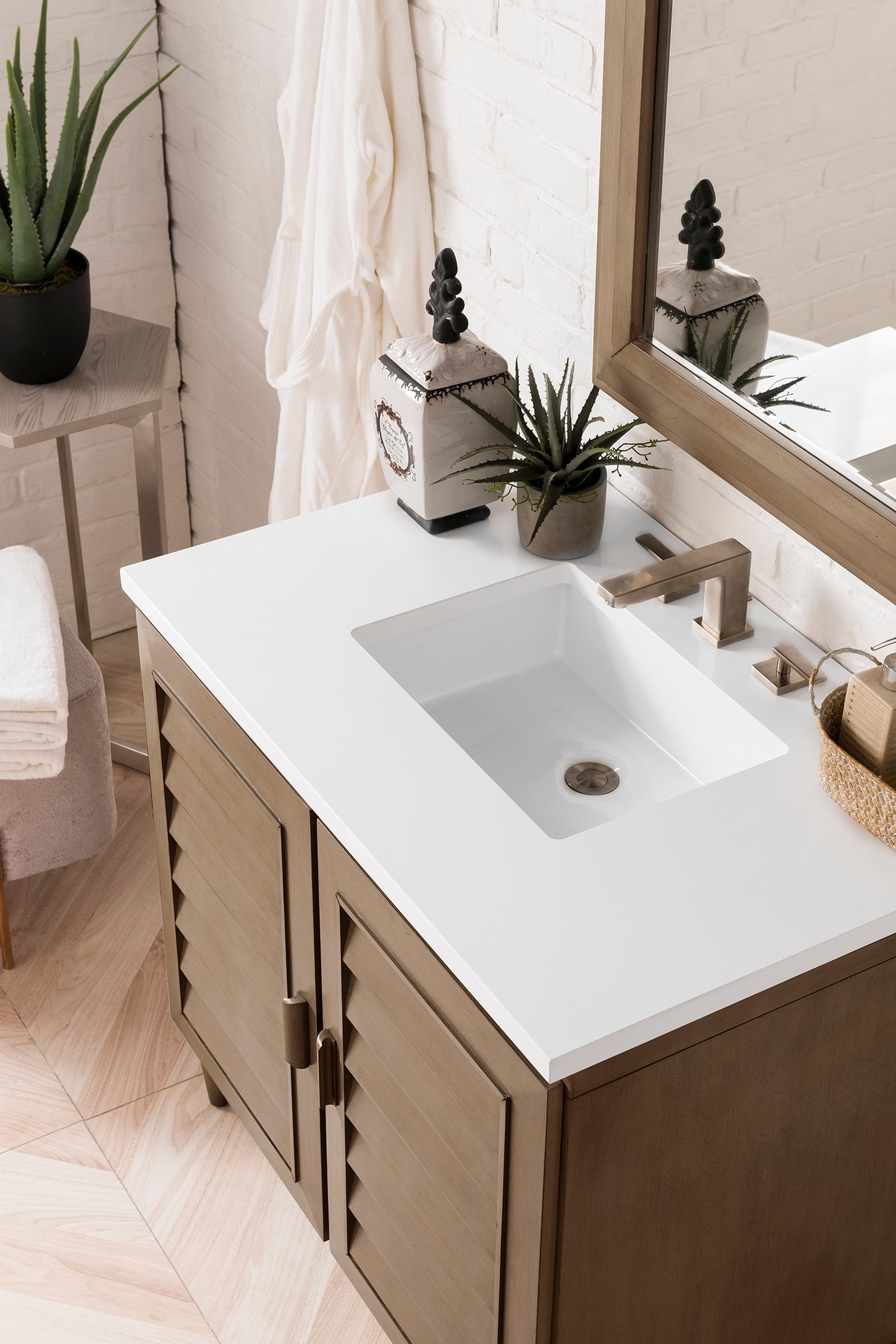 Portland 36" Single Vanity Whitewashed Walnut, w/ 3 CM White Zeus Quartz Top James Martin Vanities