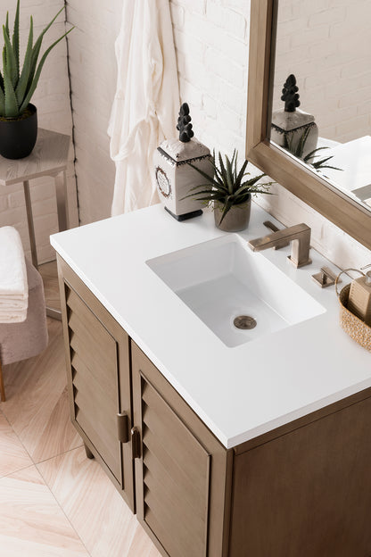 Portland 36" Single Vanity Whitewashed Walnut, w/ 3 CM White Zeus Quartz Top James Martin Vanities