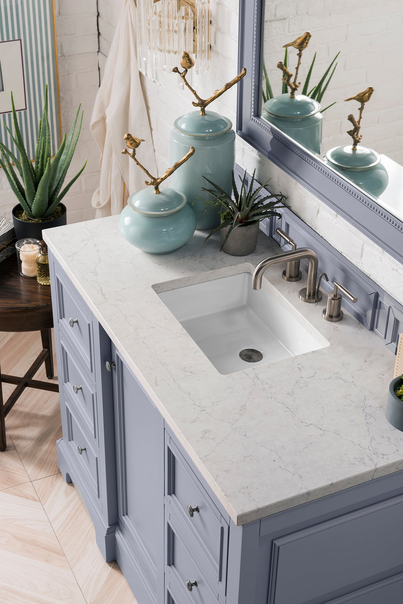De Soto 48" Single Vanity, Silver Gray w/ 3 CM Eternal Jasmine Pearl Quartz Top James Martin Vanities
