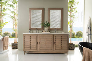 Portland 72" Double Vanity Whitewashed Walnut, w/ 3 CM White Zeus Quartz Top James Martin Vanities