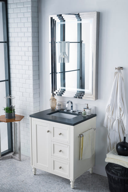 Copper Cove Encore 30" Single Vanity, Bright White w/ 3 CM Charcoal Soapstone Quartz Top James Martin Vanities