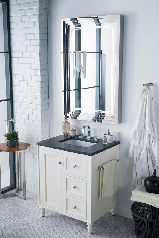 Copper Cove Encore 30" Single Vanity, Bright White w/ 3 CM Charcoal Soapstone Quartz Top James Martin Vanities