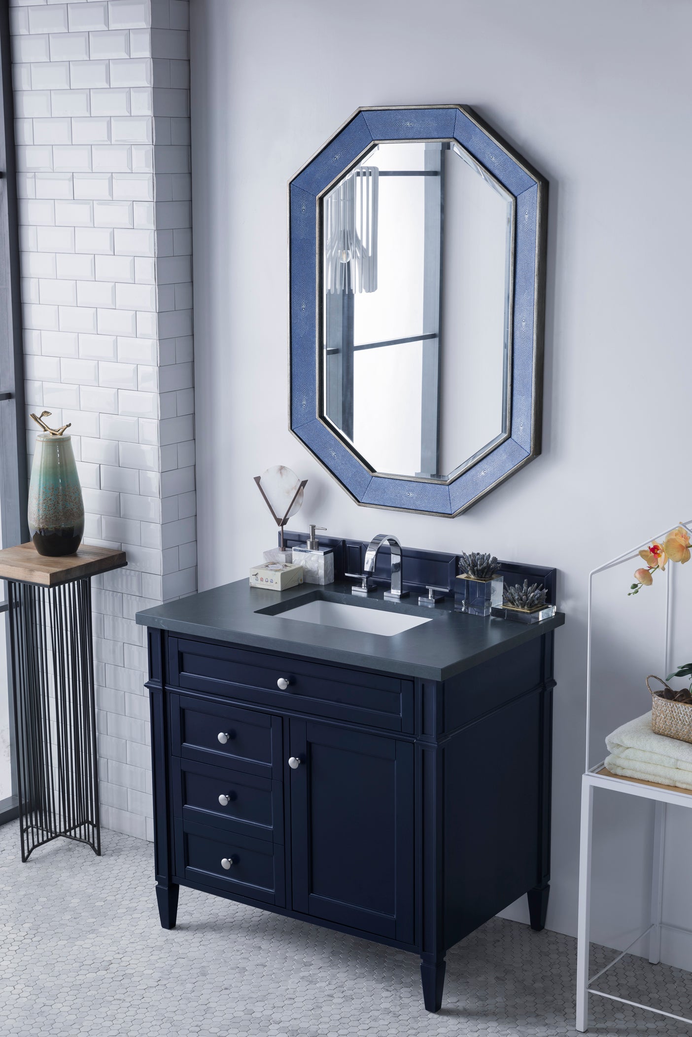 Brittany 36" Victory Blue Single Vanity w/ 3 CM Charcoal Soapstone Quartz Top James Martin Vanities