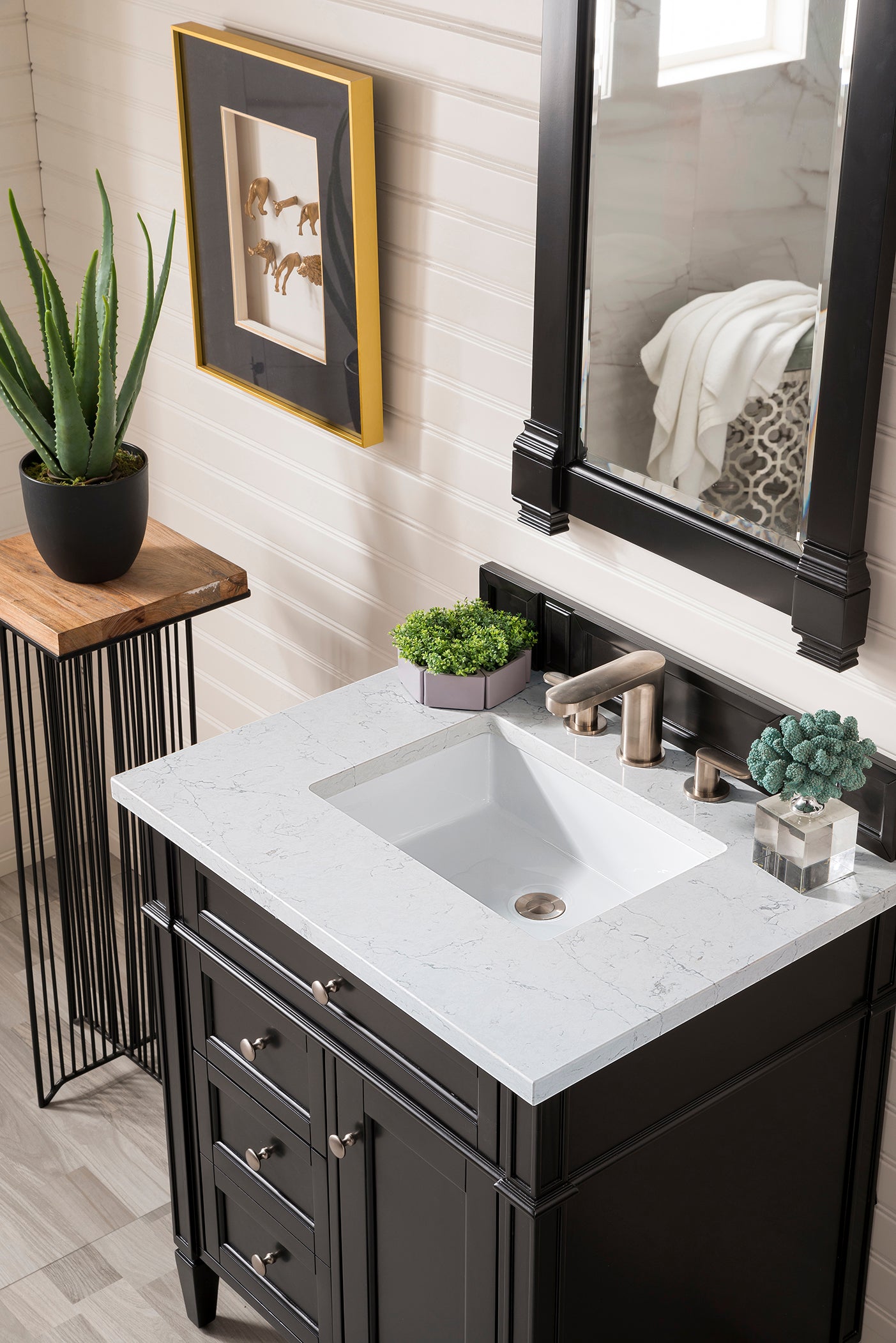 Brittany 30" Single Vanity, Black Onyx, w/ 3 CM Eternal Jasmine Pearl Quartz Top James Martin Vanities