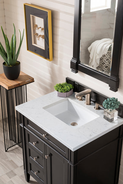 Brittany 30" Single Vanity, Black Onyx, w/ 3 CM Eternal Jasmine Pearl Quartz Top James Martin Vanities