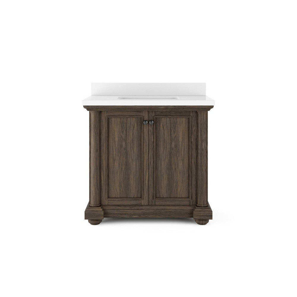 36" Bradford Vanity in Walnut with Quartz Countertop All Wood Thomasville