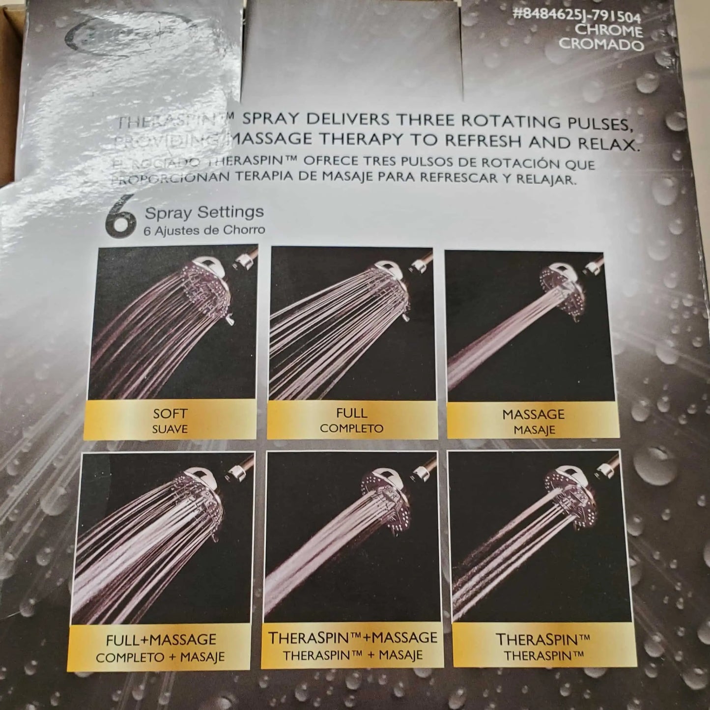 Jacuzzi Primo Chrome Showerhead Theraspin Spray 6 Settings 8484625j Free Ship Jacuzzi