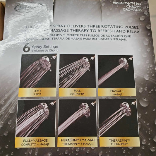 Jacuzzi Primo Chrome Showerhead Theraspin Spray 6 Settings 8484625j Free Ship Jacuzzi