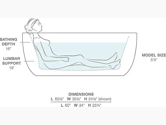 Kohler Starstruck 65-1/2" x 35-1/2" oval freestanding bath with Bask® heated surface KOHLER