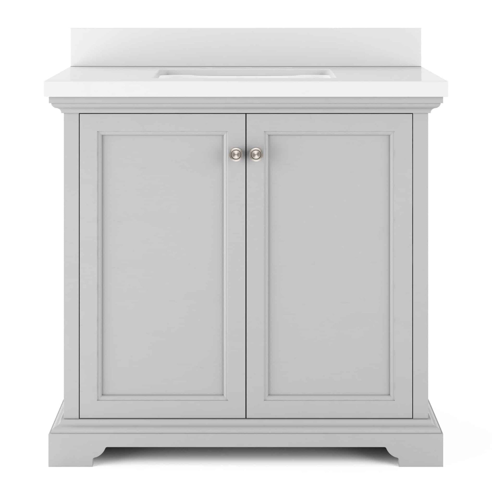 36" Portage Peak Vanity in Gray with White Quartz Top Renovate for Less Outlet