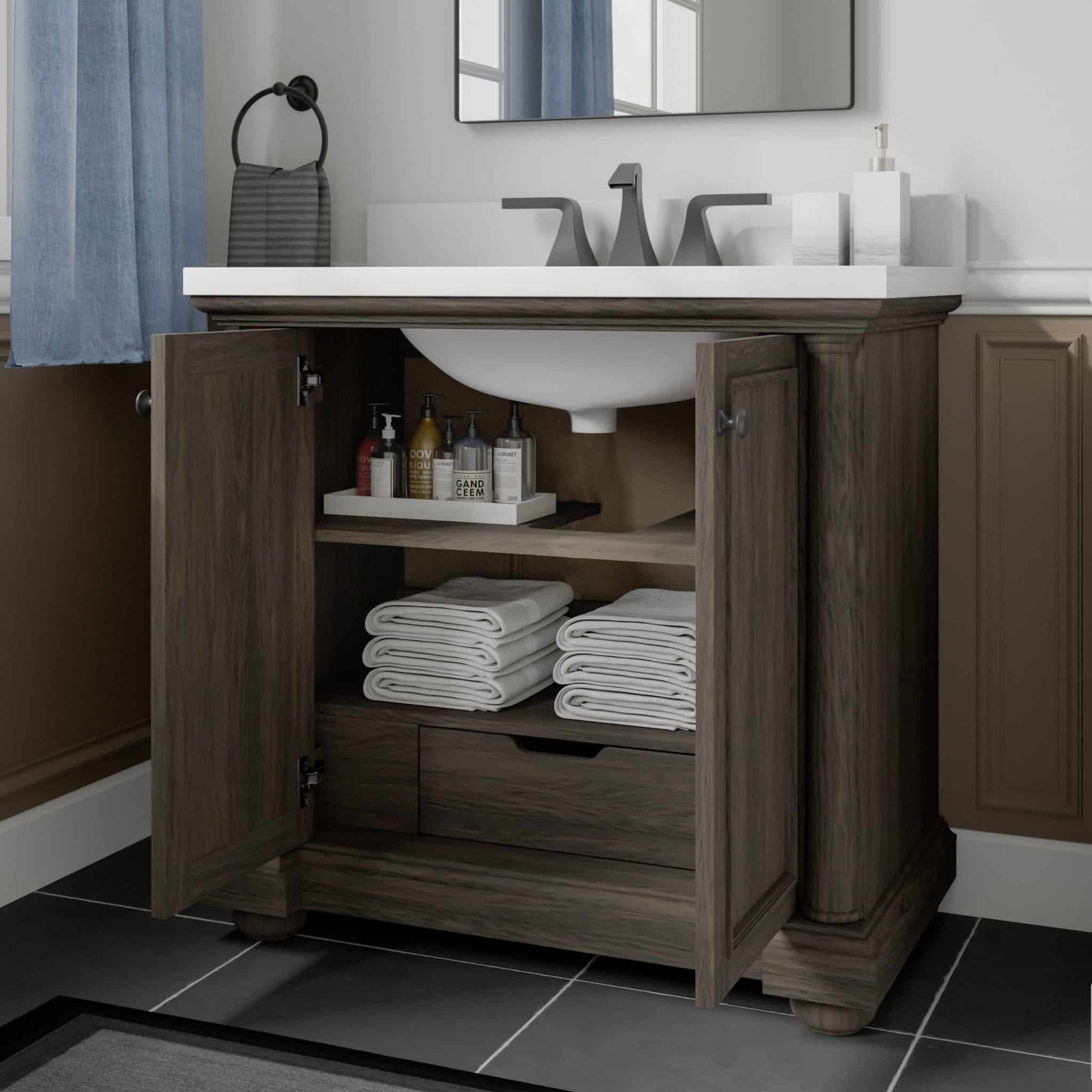 36" Bradford Vanity in Walnut with Quartz Countertop All Wood Thomasville