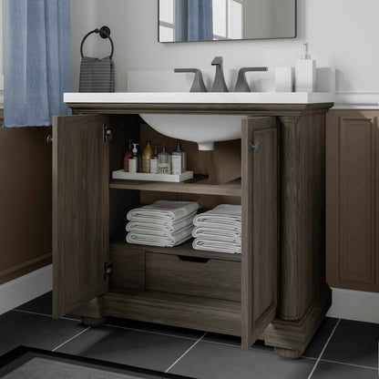 36" Bradford Vanity in Walnut with Quartz Countertop All Wood Thomasville