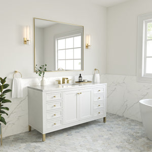 Chicago 60" Single Vanity, Glossy White w/ 3CM Arctic Fall Top James Martin Vanities