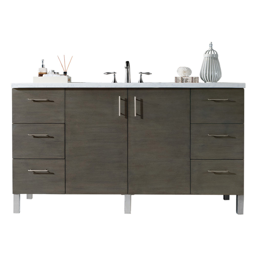 Metropolitan 60" Silver Oak Single Vanity w/ 3 CM Arctic Fall Solid Surface Top James Martin Vanities