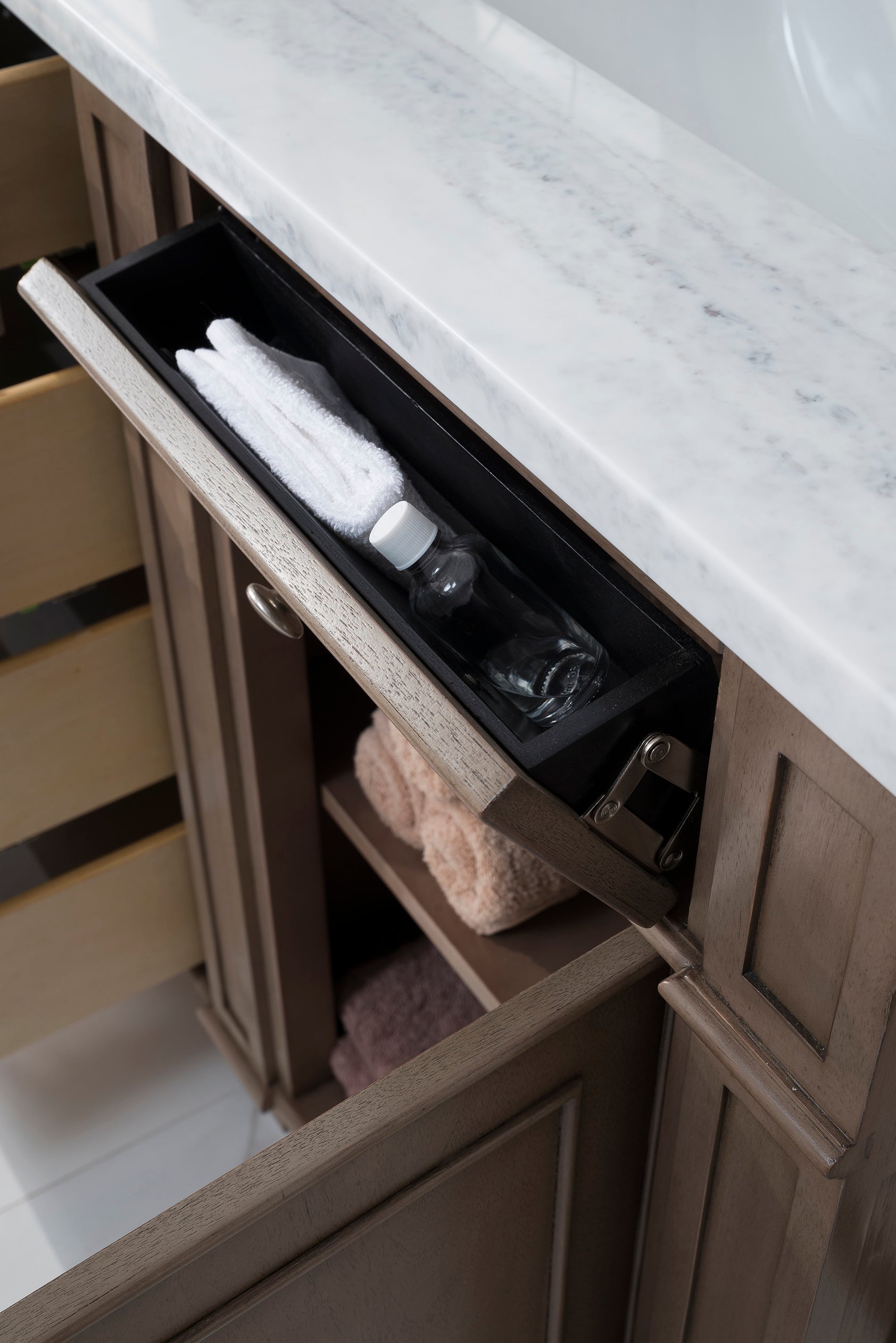 Bathroom Vanities Outlet Atlanta Renovate for LessBristol 60" Double Vanity, Whitewashed Walnut, w/ 3 CM Arctic Fall Solid Surface Top