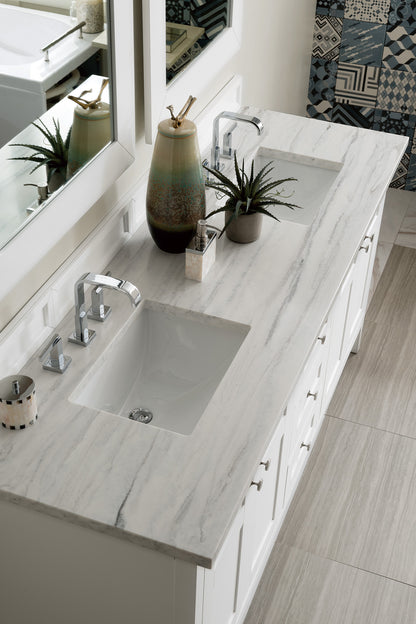 Palisades 72" Double Vanity, Bright White w/ 3 CM Arctic Fall Solid Surface Top James Martin Vanities