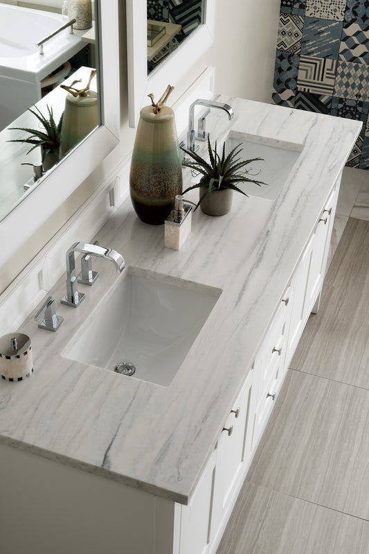 Palisades 72" Double Vanity, Bright White w/ 3 CM Arctic Fall Solid Surface Top James Martin Vanities