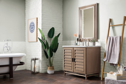 Portland 36" Single Vanity Whitewashed Walnut w/ 3 CM Carrara Marble Top James Martin Vanities