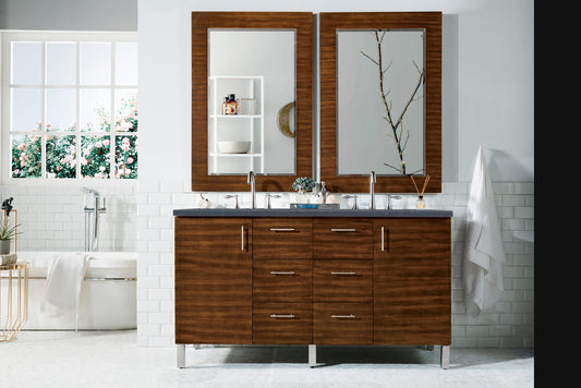 Metropolitan 60" Double Vanity, American Walnut, w/ 3 CM Charcoal Soapstone Quartz Top James Martin Vanities