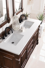 Load image into Gallery viewer, Bathroom Vanities Outlet Atlanta Renovate for LessBrookfield 60&quot; Double Vanity, Burnished Mahogany w/ 3 CM Classic White Quartz Top