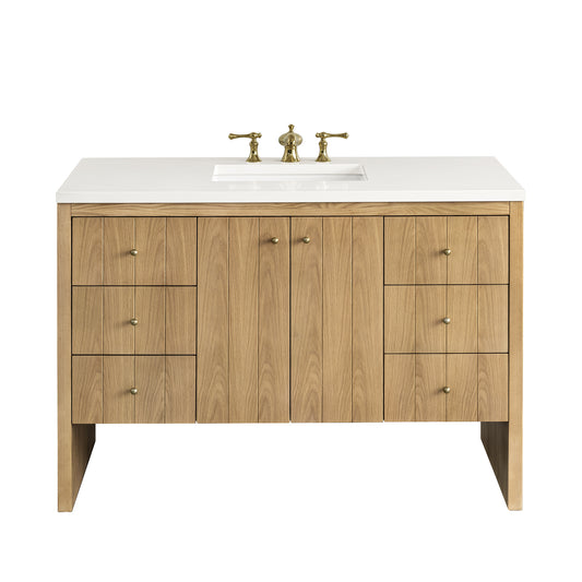 Hudson 48" Single Vanity, Light Natural Oak w/ 3CM White Zeus Top James Martin Vanities