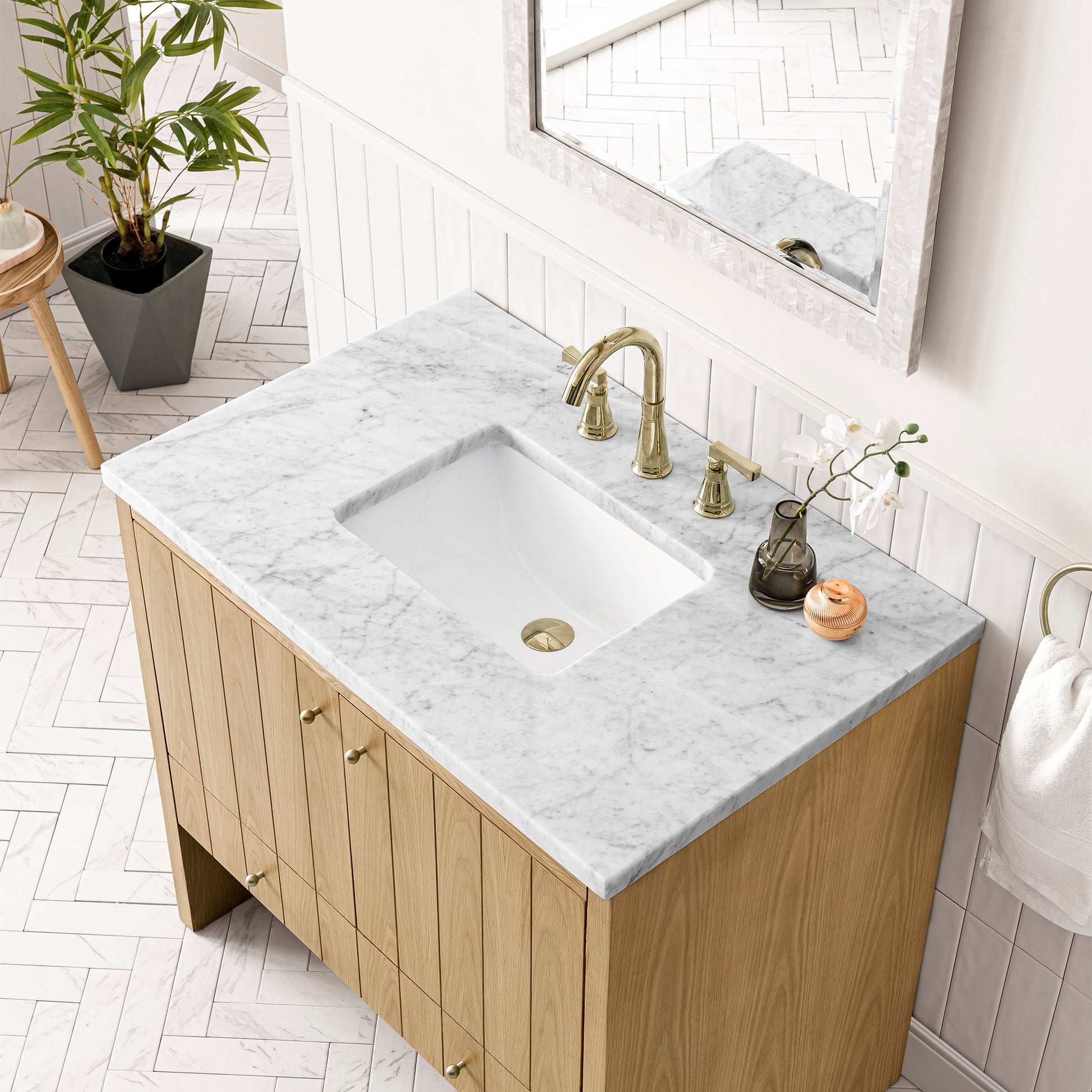 Hudson 36" Single Vanity, Light Natural Oak w/ 3CM Carrara Marble Top James Martin Vanities