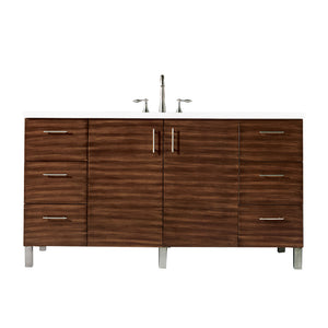 Metropolitan 60" Single Vanity, American Walnut, w/ 3 CM White Zeus Quartz Top James Martin Vanities